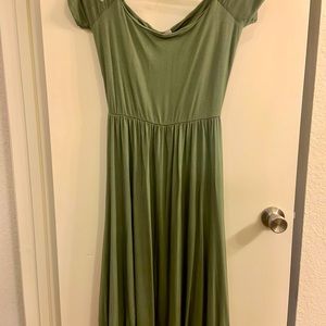 Olive Green Midi off the Shoulder Dress